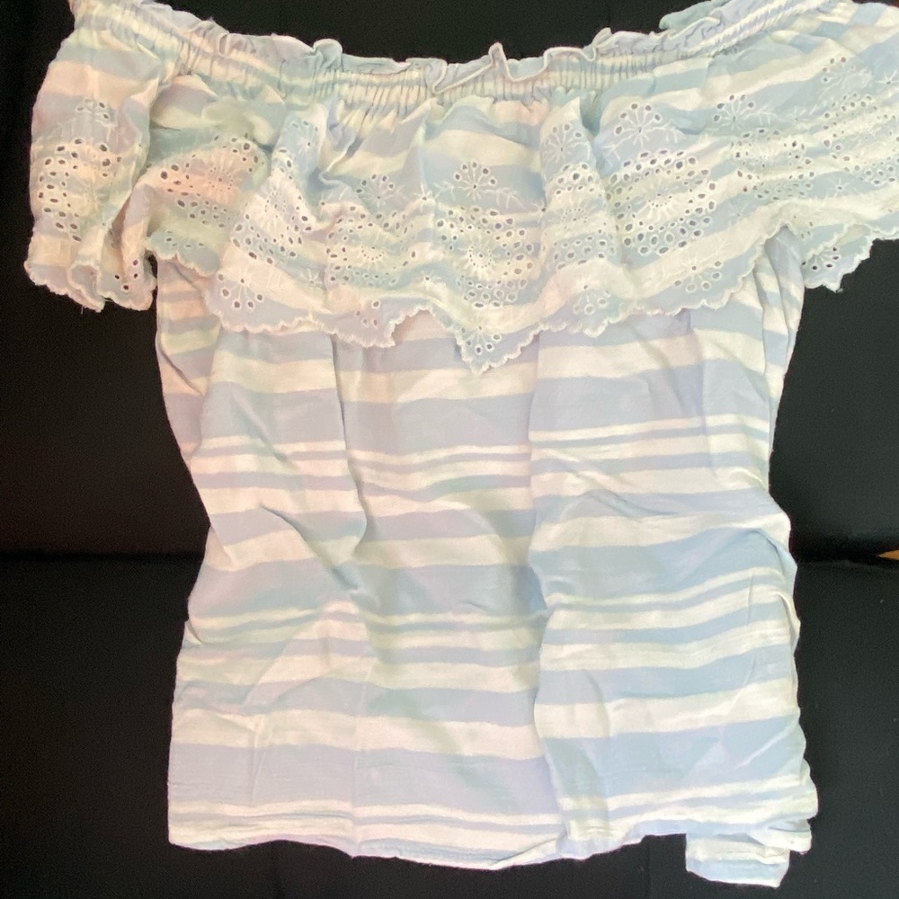 Blue and white off-shoulder top